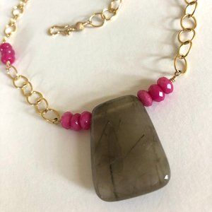 Smoky Quartz /Pink Jade "Malie" Calm 14GF Necklace